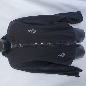 Gepetto Y2K Black & Silver Bejeweled Anchor Zip Up Jacket XL - 100% Cotton
